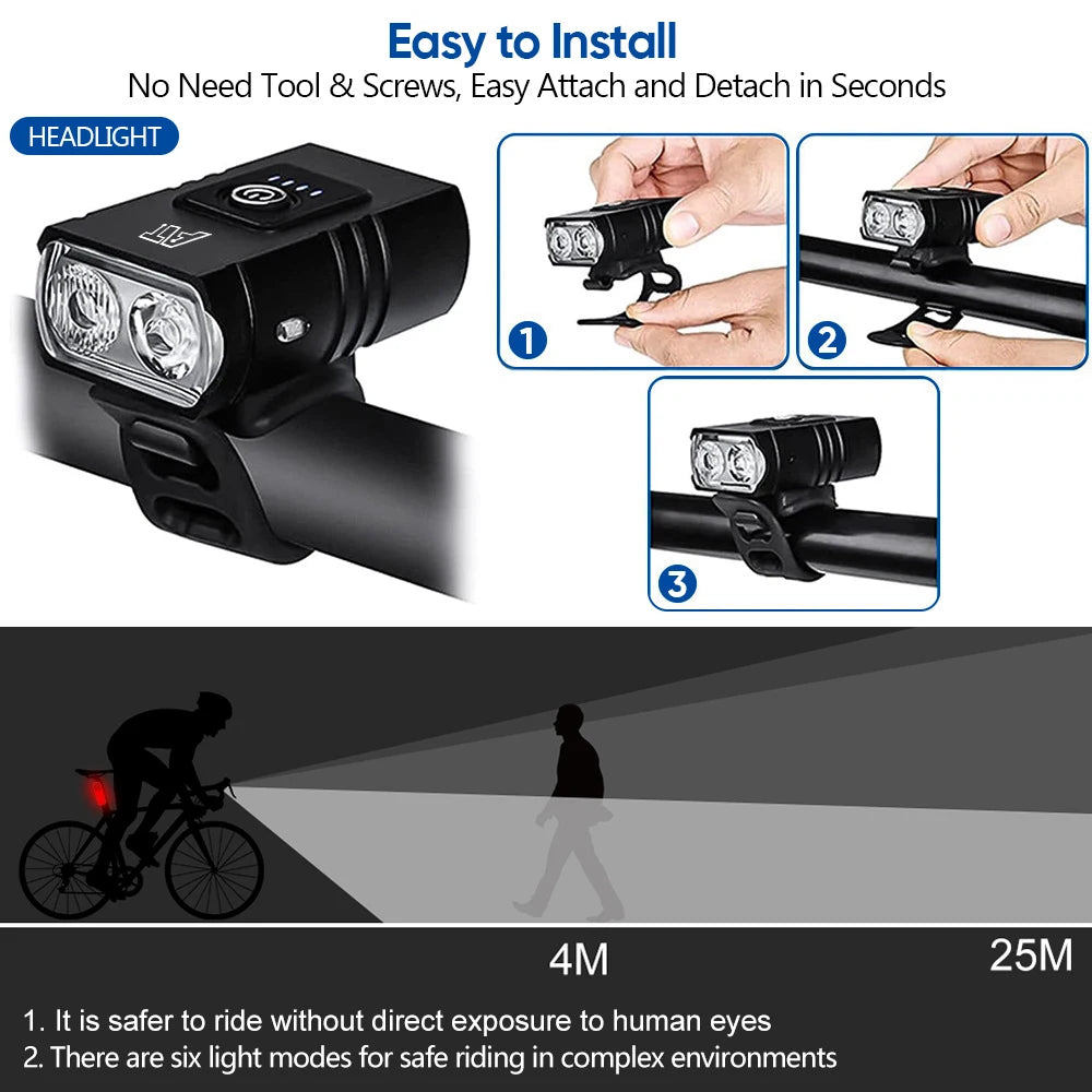 Dual T6 LED Bike Headlight – USB-C Rechargeable