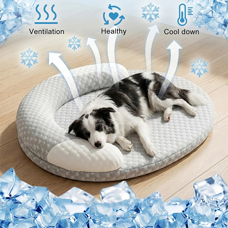 Cooling Oval Pet Bed – Ice Silk Mat for Dogs & Cats